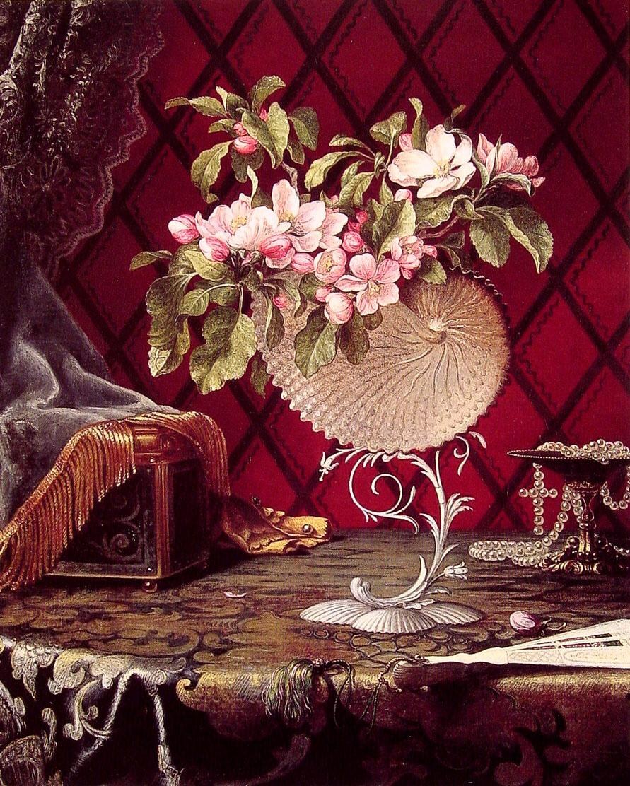 Martin Johnson Heade Still Life with Apple Blossoms in a Nautilus Shell